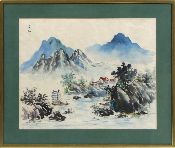 Okänd kinesisk konstnär, 1900-tal, gouache på siden, berglandskap, oidentifierad signatur, synlig bildstorlek 43 x 52 cm_35633a_8dc1363c9bd38c8_lg.jpeg