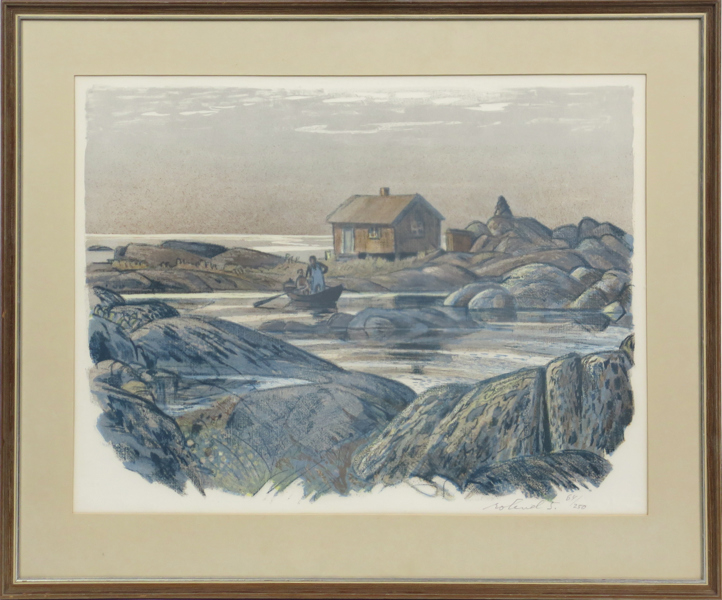 Svensson, Roland, färglitografi, "Nätbåten Gillöga", signerad och numrerad 64/250, synlig pappersstorlek 45 x 58 cm_35639a_8dc136501872b12_lg.jpeg