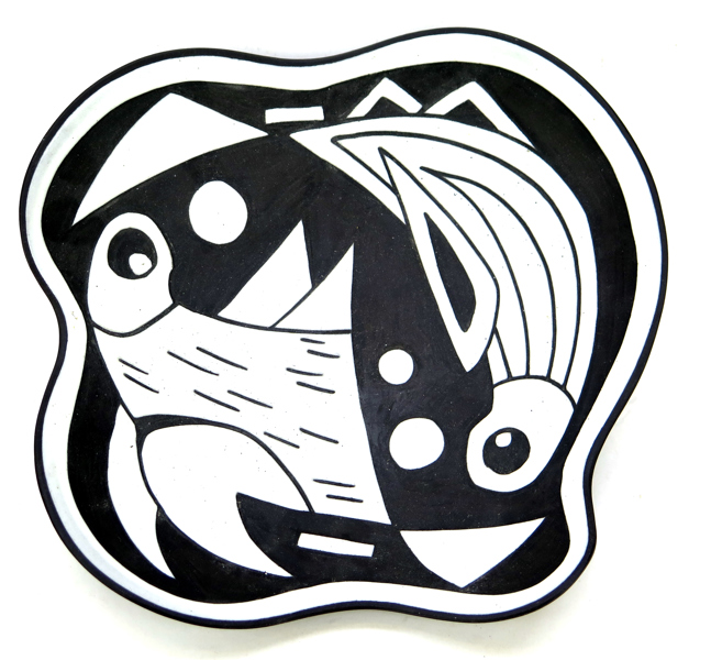Okänd designer för Michael Andersen & Sön, skålfat, lergods, modellnummer 5608, svart-vit dekor "Negro" design Marianne Starck, stämplat, l 28 cm_35742a_lg.jpeg