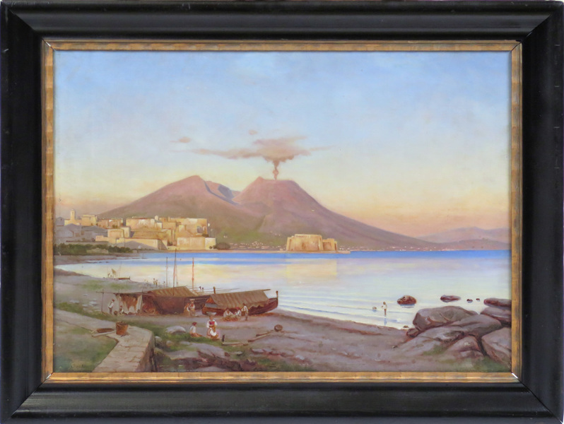 Okänd konstnär, 18-1900-tal, olja, utsikt från Posillipo mot Castel' Ovo med Vesuvius i fonden,_3577a_8d87053723207de_lg.jpeg