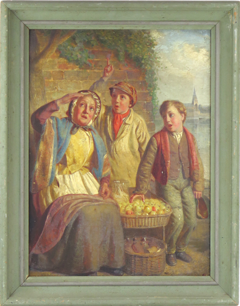 Okänd engelsk konstnär, 1800-talets 2 hälft, olja, äppelsnattare, a tergo betecknad T E Richardson Battersea 1868, 51 x 41 cm, smärre dukhål