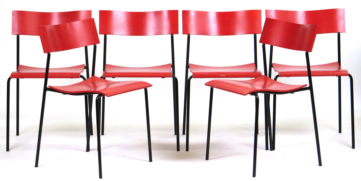  Foersom, Johannes & Hiort-Lorenzen, stolar, Peter för Lammhults, stapelstolar, 6 st, röd polyamidplast på kromat underrede, "Campus Air", design 1992_35848a_lg.jpeg