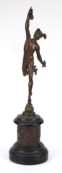 Giambologna (Jean de Boulogne), efter honom, skulptur, patinerad brons på svart marmorsockel, , Merkurius/Hermes, originalet från 1580, h 54 cm_35896a_lg.jpeg