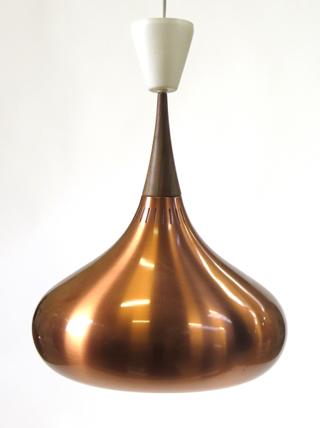  Hammerborg, Jo för Fog & Mørup, taklampa, koppar och teak, "Orient, Major", design 1957, h 40 cm