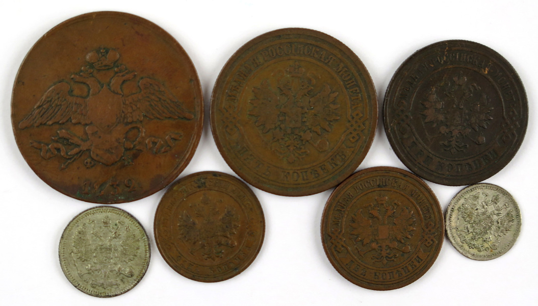 Parti ryska mynt; bl a 10 kopek 1899, 5 kopek 1878 och 5 kopek 1832_3617a_8d8712250c5cf79_lg.jpeg