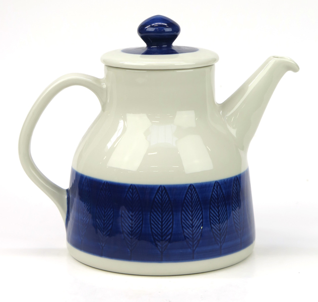 Bengtsson, Hertha  för Rörstrand, kaffekanna  med lock, porslin, Koka Blå, design 1953, h 18 cm