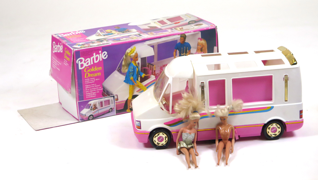 Barbie, Golden Dream motor home samt 2 dockor (1966 & 1976), ej genomgånget, i originalförpackning