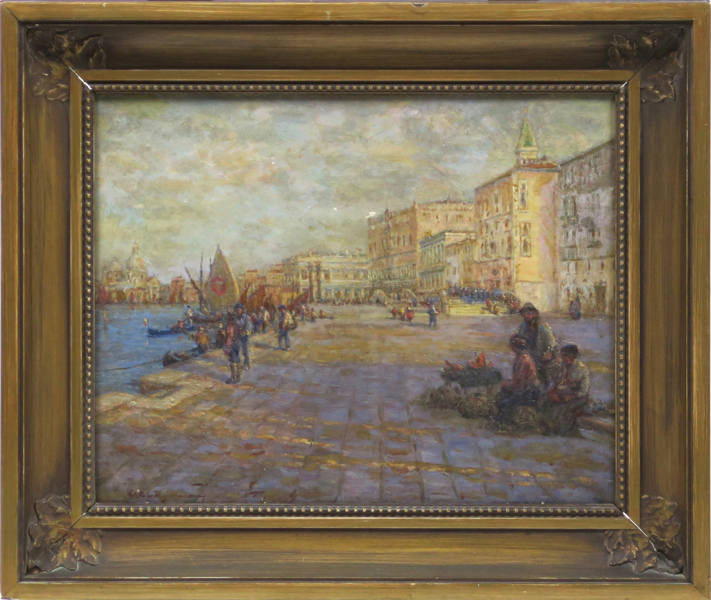 Okänd konstnär, sekelskiftet 1900, 1900,  olja, motiv från Venedig, otydligt signerad, 32 x 40 cm