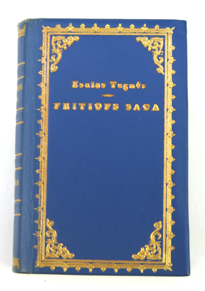 Miniatyrbok i skyddskassett, Esaias Tegnérs Fritiofs Saga, Allhems Förlag Malmö 1959, h 55 mm