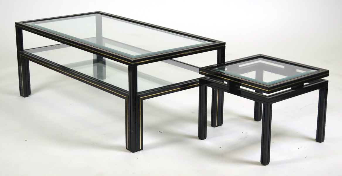 Okänd designer för Pierre Vandel, Paris, soff- samt lampbord, båda med glasskiva, soffbord längd 105 cm, lampbord 40 x 40 cm, bruksslitage_37011a_8dc3394dde6b1f9_lg.jpeg