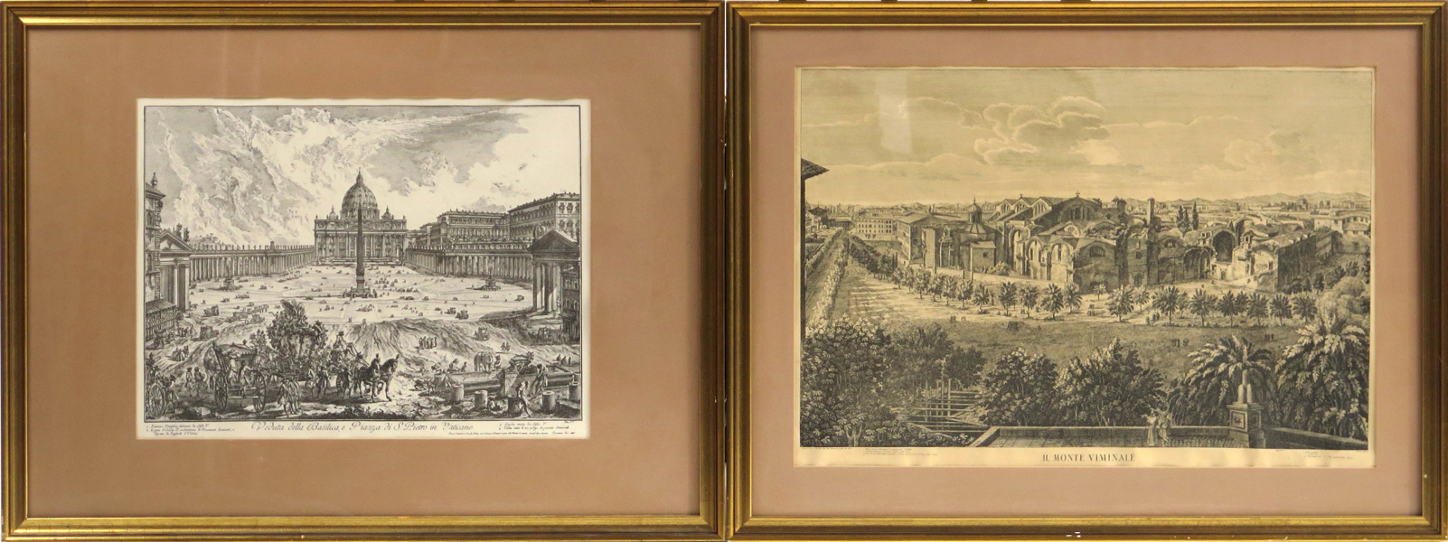 Piranesi, Giovanni Battista & Rossini, Luigi, efter dem, 2 tryck, vyer över Rom, synliga pappersstorlekar 40 x 53 respektive 47 x 68 cm_37052a_8dc3e9d305a401c_lg.jpeg