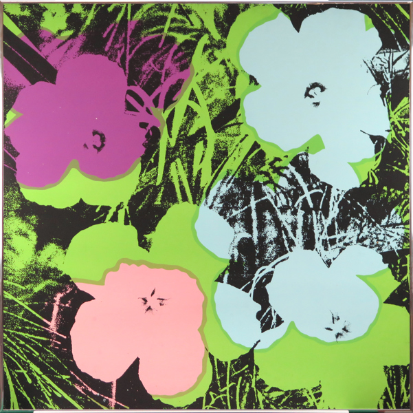 Warhol, Andy, efter honom, serigrafi, Flowers, a tergo stämplad "Fill in your own signature" samt Sunday B Morning, papperstorlek 91 x 91 cm_37086a_8dc3dd83b8f197b_lg.jpeg