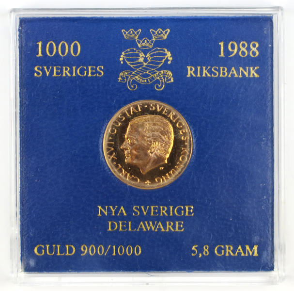 Minnesmynt, 1000 kronor, vikt 5,8 gr 900/1000 rödguld, Nya Sverige Delaware 1998_37121a_8dc3f7e060c8c70_lg.jpeg