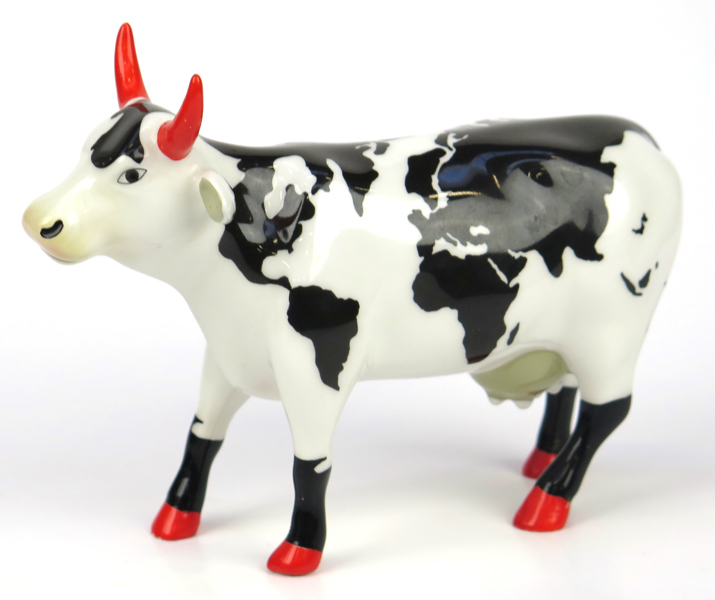 Middleton, Nicholas för Cow Parade, figurin, bemålat porslin, ko, design 2002, detta ex daterat 2003 och numrerat 2/5, l 16 cm