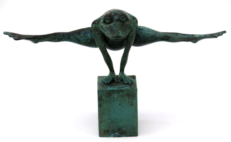 Skulptur, grönpatinerad brons, "Look at my Legs", R+R design, stämpelsignerad, höjd 25 cm_37350a_8dc4cb92cab48d6_lg.jpeg