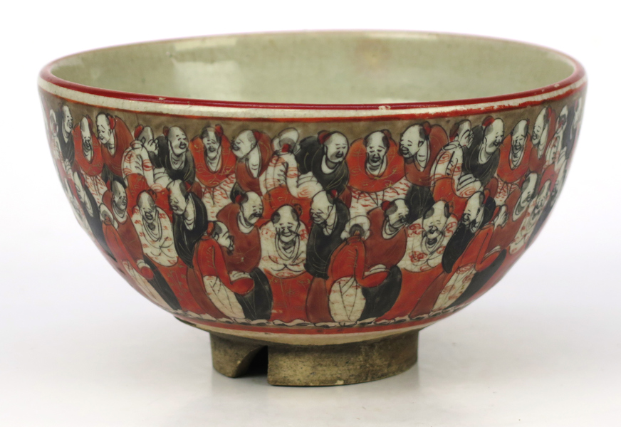 Okänd japansk keramiker, skål, flintgods, Kutani (?), Miji-Taishô, så kallad "Thousand Faces"-dekor, dia 23 cm, nagg_37449a_lg.jpeg