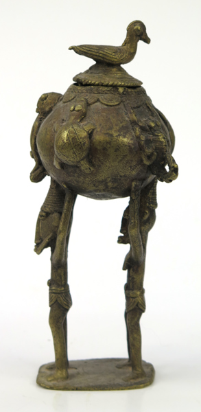 Lockkärl, brons, cire-prdue-teknik, möjligen Benin, 1900-talets 2 hälft, höjd 20 cm