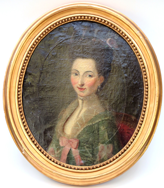 Okänd dansk konstnär, 1700-tal, porträtt av Wibeke Brunnich, née Schou (1748-1825), oval 47 x 38 cm