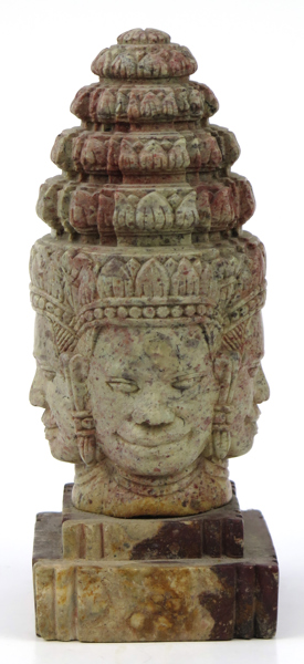 Okänd konstnär, skulptur, skuren sten på sockel, fourfaced Buddah, Kambodja, 1900-tal, höjd 22 cm