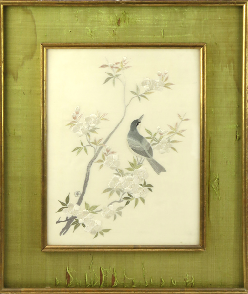 Okänd japansk konstnär, broderi, siden, fågel på gren, enligt foto a tergo inköpt 1963, synlig storlek 26 x 33 cm_37743a_8dc4f068b4626b9_lg.jpeg