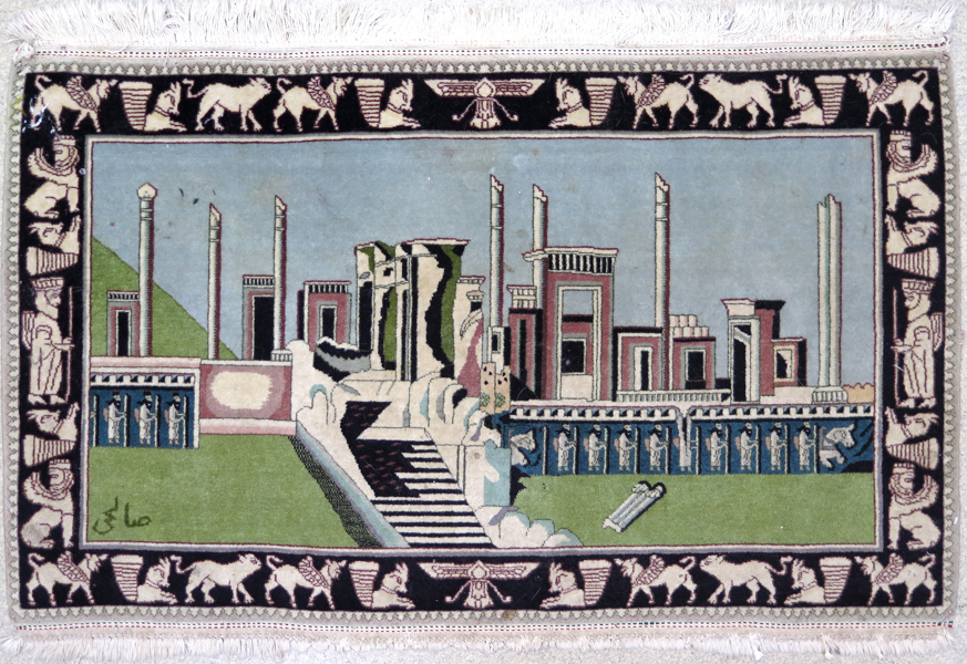 Matta, old Ghom (?) figural, dekor av Persepolis ruiner, signerad, 60 x 95 cm_37750a_8dc4e7520f73045_lg.jpeg