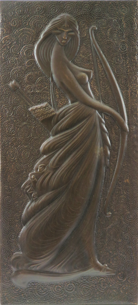 Okänd konstnär, 1960-70-tal, relief, driven koppar, Diana, 62 x 27 cm