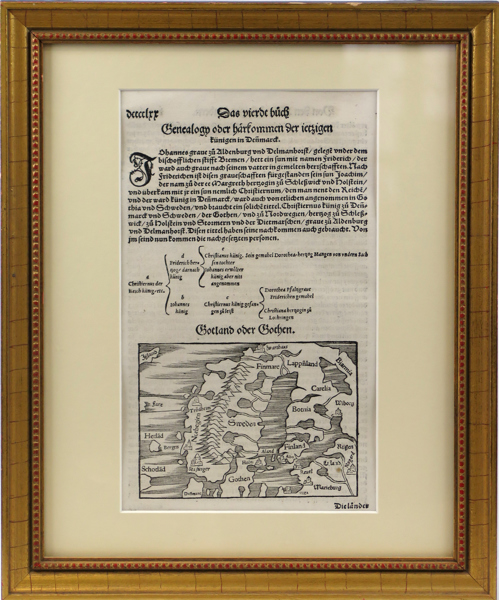 Münster, Sebastian, träsnitt, "Gotland oder Gothen" ur "Cosmographia" cirka 1540, synlig pappersstorlek 27 x 16 cm