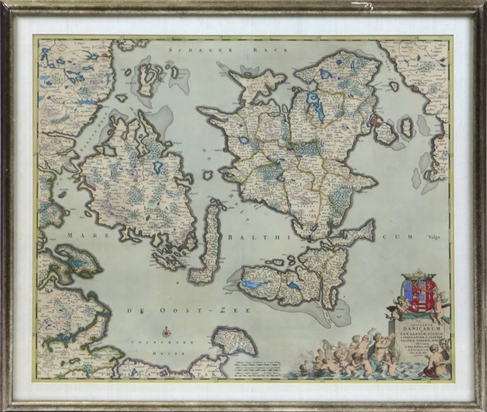De Wit, Frederick, karta, kopparstucken och handkolorerad, "Insularum Danicarum...",  Amsterdam cirka 1685, synlig pappersstorlek 48 x 58 cm_37840a_8dc4f3123d71ab4_lg.jpeg