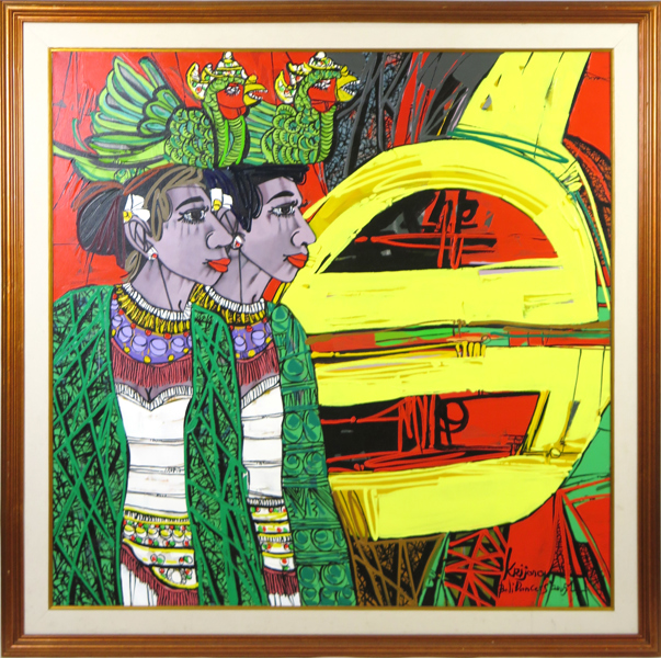 Krijono, olja, "Bali Dancers", betitlad, signerad och daterad 2005, 140 x 140 cm_37930a_8dc54aab0bfaba0_lg.jpeg
