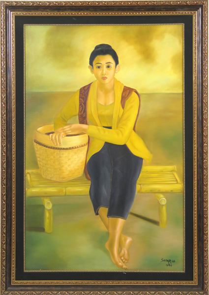 Sudarso, olja, sittande balinesisk kvinna "Wanita Duduk", signerad och daterad 1989, 140 x 89 cm, proveniens: Siadja Gallery, certifikat medföljer_37984a_8dc556e7a93225c_lg.jpeg