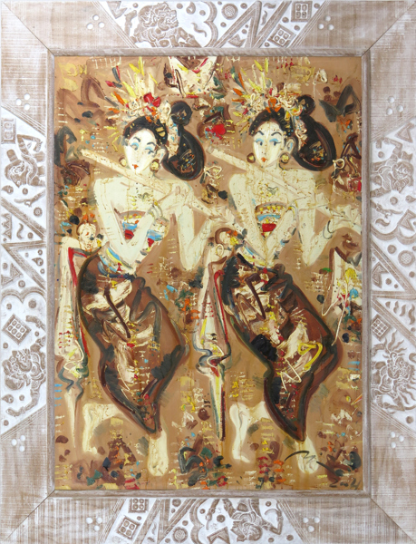 Gunarsa, Nyoman, olja, balinesiska danserskor, signerad och daterad 2004, 175 x 125 (!)  cm, i rikt skulpterad träram_38011a_8dc5577e8b5df1e_lg.jpeg