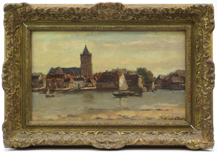 Okänd holländsk (?) konstnär, 18-1900-tal, olja, kanalpari med kyrka, otydligt signerad, 26 x 40 cm_38145a_8dc5d4a8de4e0de_lg.jpeg