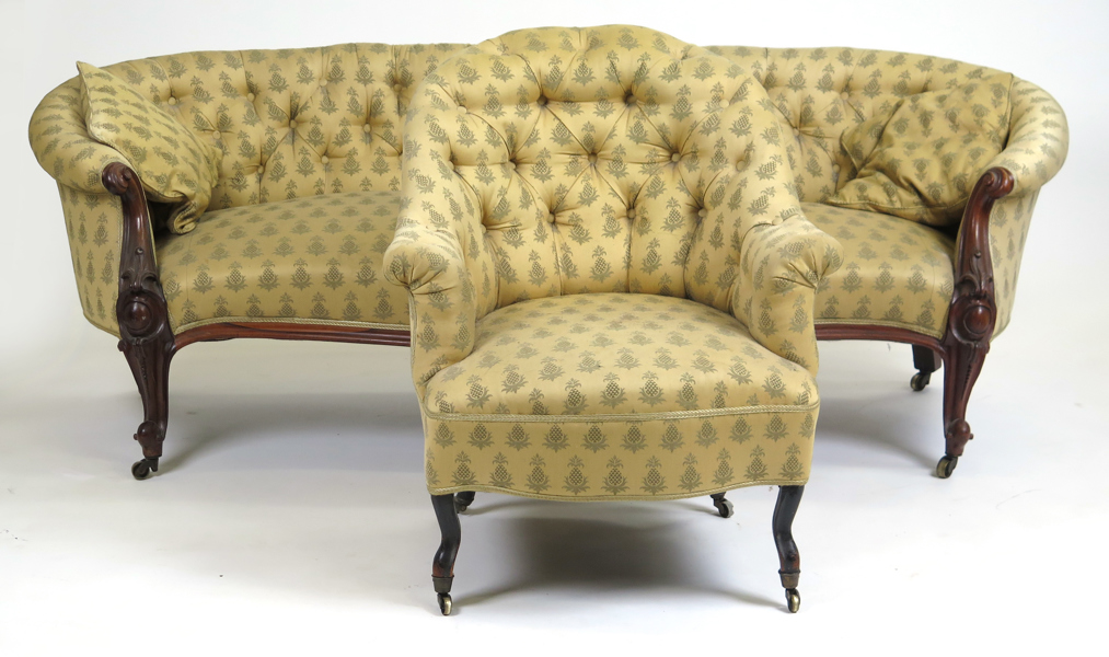 Soffa samt fåtölj, skuren valnöt med helstoppad, ananasmönstrad klädsel, oscarianska, 1800-talets 2 hälft, soffa längd 195 cm_38177a_lg.jpeg