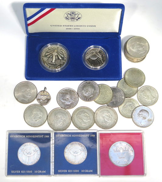 Parti silvermynt, Sverige, Spanien och USA, total vikt cirka 280 gram_38348a_8dc5fb2afd35a09_lg.jpeg