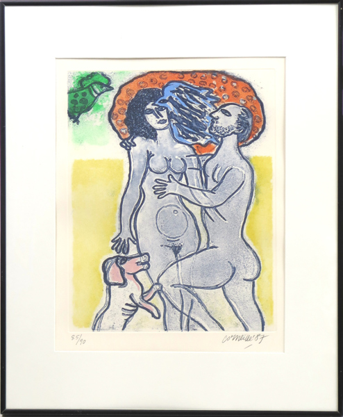 Corneille (egentligen Guillaume Cornelis van Beverloo), akvatint, "Couple de l'étè" 1986, ed GKM, synlig pappersstorlek 34 x 29 cm