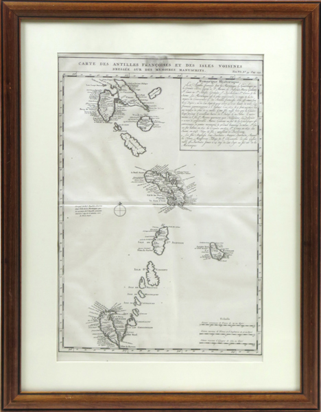 De L'isle, Guillaume, karta, kopparstucken, "Carte des Antilles Françoises..." 1717, synlig pappersstorlek 49 x 33 cm