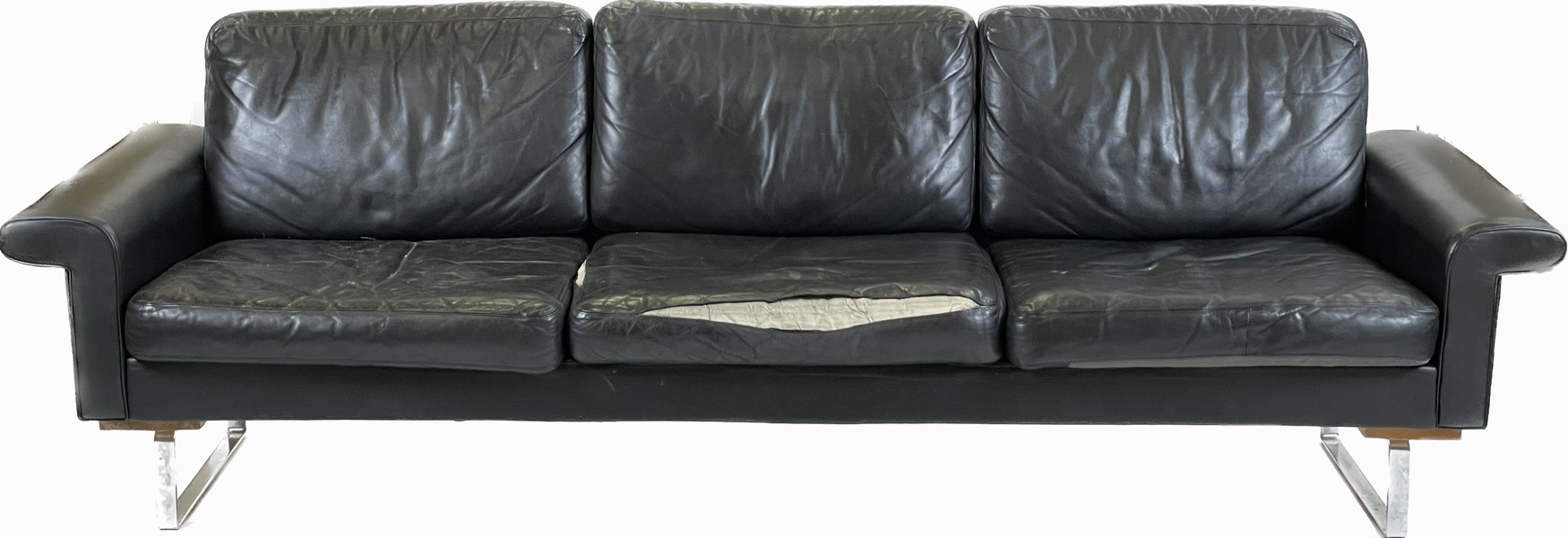 Okänd designer för ASKO, 1960-tal, soffa, svart läderklädsel på stålmedar, l 228 cm, 2 sömmar upplupna, lagad och renoverad_38650a_8dc65278c742be8_lg.jpeg