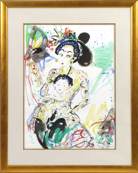 Gunarsa, Nyoman, akvarell, balinesisk mor med barn, signerad och daterad 2006, synlig pappersstorlek 73 x 54 cm_38729a_8dc6dd1281dd21d_lg.jpeg