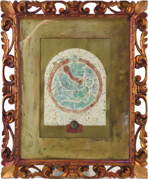 Blanco, Antonio, monotypi med collage, "Semar" (The God of Love), monterat bronsmynt, portalformad, signerad och betecknad Bâli, synligt mått inklusive portal34 x 23 cm, _38858a_8dc74cbc676c85c_lg.jpeg