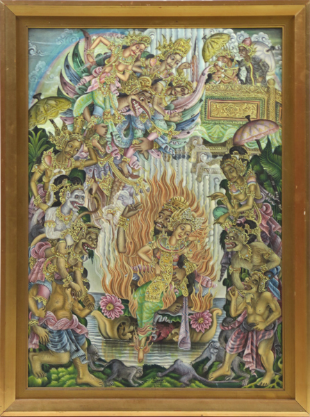 Lantir, I Wayan, olja, balinesisk, mytologisk scen, signerad Bentuyung Ubud Bali, 71 x 50 cm_38859a_8dc74db47af11ba_lg.jpeg