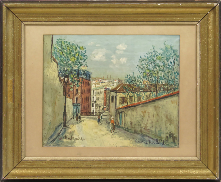 Utrillo, Maurice, efter honom, litografi (?), Montmartre, synlig bildyta 37 x 43 cm