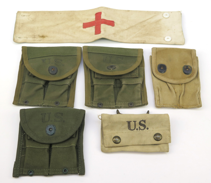 Parti div militaria, bindel, väskor/etuier mm, US Army, WWII