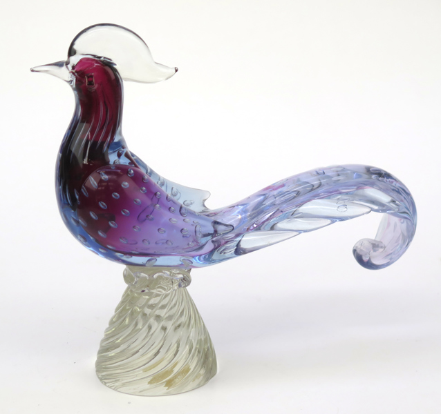 Okänd designer för Salviati, Murano, skulptur, glas, fågel, etikettsignerad, höjd 21 cm