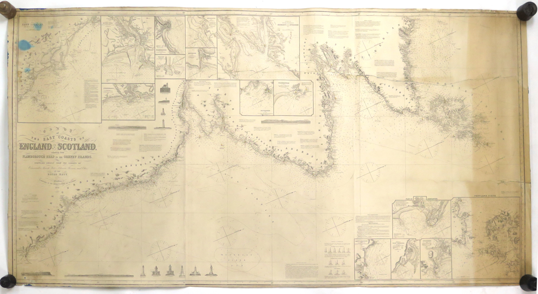 Sjökort, The East Coast of Scotland, Royal Navy 1871, 104 x 192 cm