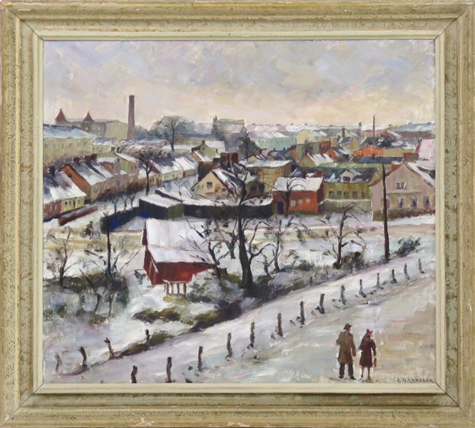 Larsson, Carl Oscar, olja, utsikt över Malmö, signerad, 54 x 60 cm