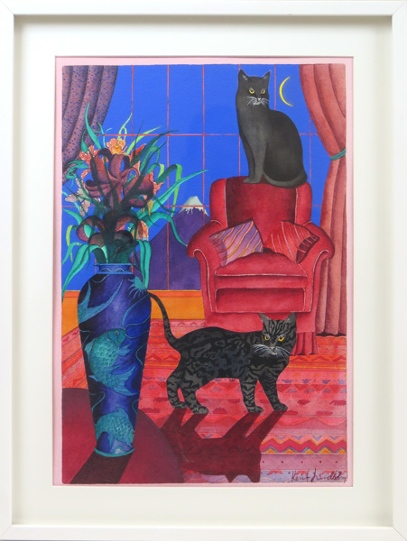 Lindholm, Kent, akvarell, interiör med katter, _3985a_8d875e1e2b14b46_lg.jpeg