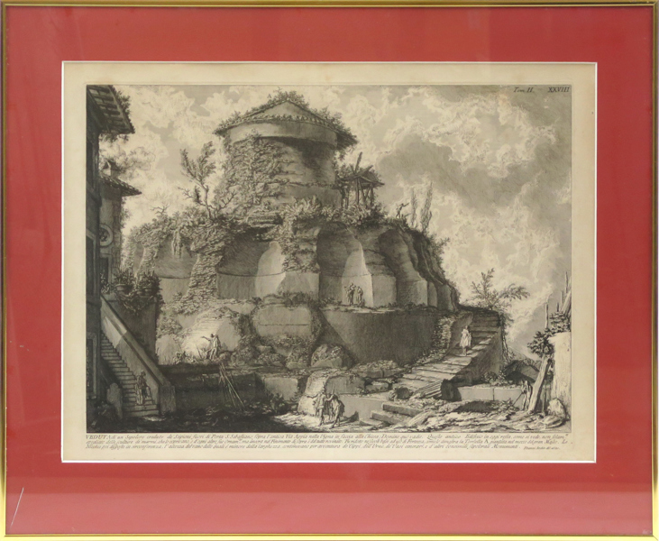 Piranesi, Giovanni Battista, kopparstick, Priscillas grav (felaktigt angiven som Scipios...), ur Vedute di Roma 1756, synlig pappersstorlek 43 x 58 cm, möjligen senare avdrag