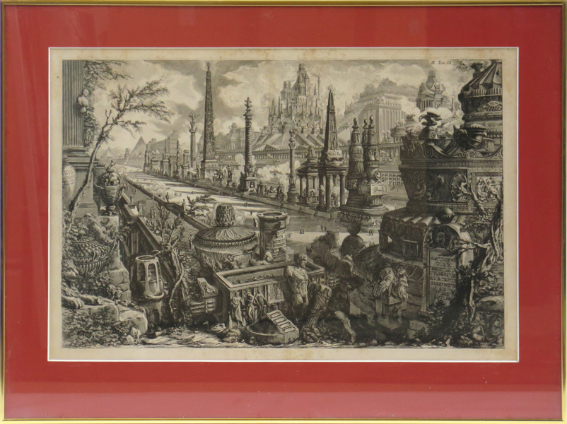 Piranesi, Giovanni Battista, kopparstick, Antiquus circi..., antagligen ur Vedute di Roma 1756, synlig pappersstorlek 43 x 64 cm, möjligen senare avdrag