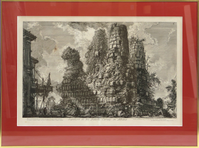 Piranesi, Giovanni Battista, kopparstick, Sepolcro delle tre fratelli Curiati...,  ur "Alcune vedute di archi trionfali..." 1778, synlig pappersstorlek 43 x 64 cm, möjligen senare avdrag