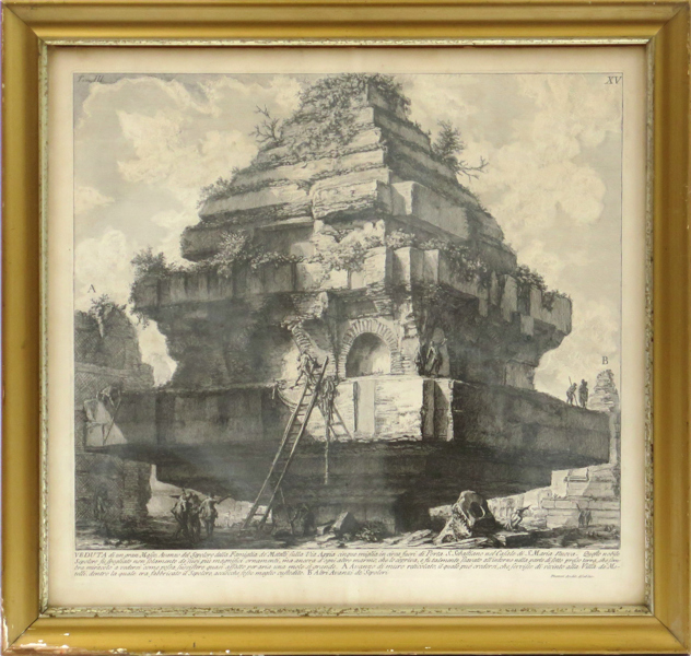 Piranesi, Giovanni Battista, kopparstick, Veduta di altra parte della Camera Sepolcrale di L. Arrunzio, ur Le Antichità Romane 1756, synlig pappersstorlek 48 x 65 cm, möjligen senare avdrag